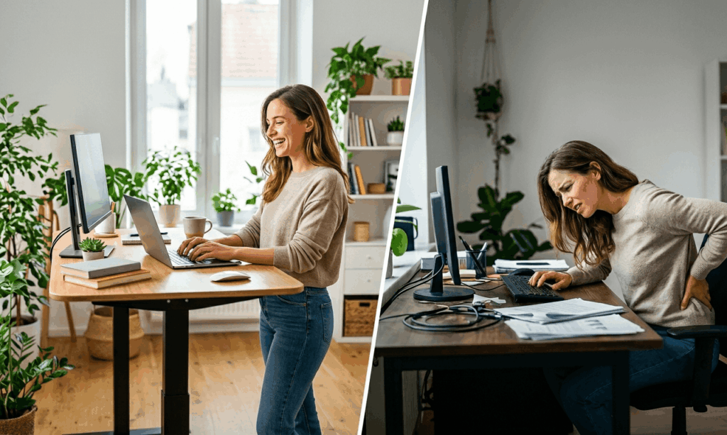 Höhenverstellbarer Schreibtisch im Homeoffice